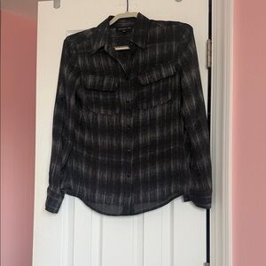 Jones New York Black and Gray Long Sleeve Button-Up Blouse